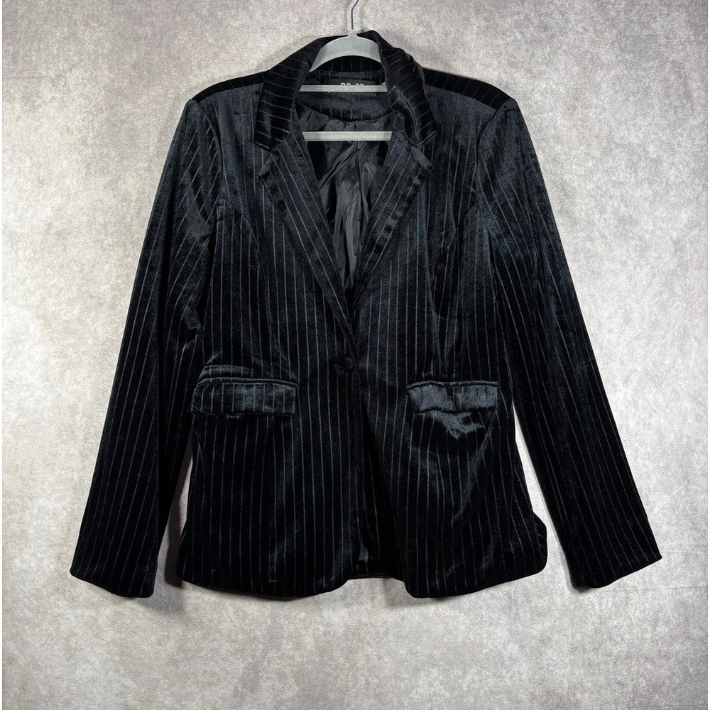 DO+BE Blazer Women M Black Pinstripe Velvet Single Button Career Chic Mob Wives